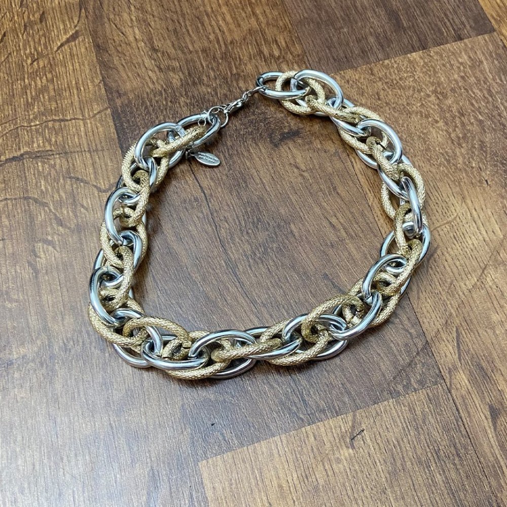 Ann Taylor Factory Double Linked Silver and Gold Chain Necklace